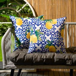 OHS 2 Pack Lemon Abstract Water Resistant Outdoor Cushion Covers Garden in Blue - Size: 45 cm x 45 cm - thumbnail 1