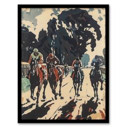 "Artery8 Horse Racing Scene Modern Artwork Jockeys Bold Framed Art Print in Beige - Size: W12"" x H16""" - thumbnail 1