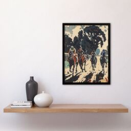"Artery8 Horse Racing Scene Modern Artwork Jockeys Bold Framed Art Print in Beige - Size: W12"" x H16""" - thumbnail 4