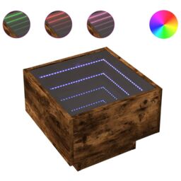 Berkfield Home Side Table with LED Smoked Oak 40x40x30 cm Engineered Wood in Brown - Size: 40 x 40 x 30 cm - thumbnail 2