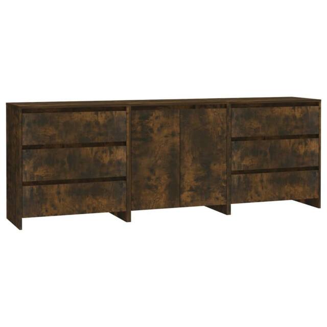 Berkfield Home 3 Piece Sideboard Smoked Oak Engineered Wood in Brown - image 1