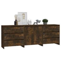 Berkfield Home 3 Piece Sideboard Smoked Oak Engineered Wood in Brown - thumbnail 6