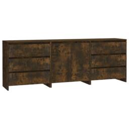 Berkfield Home 3 Piece Sideboard Smoked Oak Engineered Wood in Brown - thumbnail 1