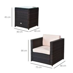 OUTSUNNY 3Pcs Patio 2 Seater Rattan Sofa Garden Furniture Set w/ Cushions in Brown - thumbnail 3