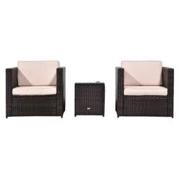 OUTSUNNY 3Pcs Patio 2 Seater Rattan Sofa Garden Furniture Set w/ Cushions in Brown - thumbnail 2