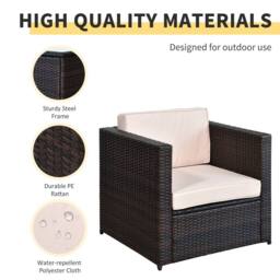 OUTSUNNY 3Pcs Patio 2 Seater Rattan Sofa Garden Furniture Set w/ Cushions in Brown - thumbnail 5