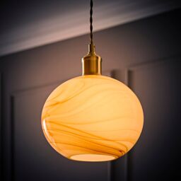 ValueLights Sookie Alabaster Glass Gold Capped Ceiling Pendant Light with LED Bulb in Cream