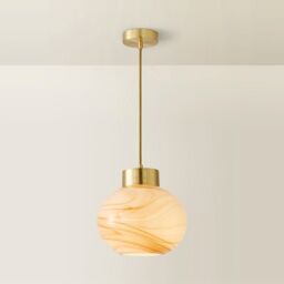 ValueLights Sookie Alabaster Glass Gold Capped Ceiling Pendant Light with LED Bulb in Cream - thumbnail 6