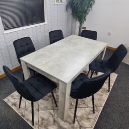 KOSY KOALA Stone Grey Effect Wooden Dining Table Set With 6 Black Velvet Chairs Dining Room Furniture in Brown - thumbnail 7