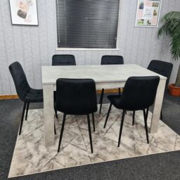 KOSY KOALA Stone Grey Effect Wooden Dining Table Set With 6 Black Velvet Chairs Dining Room Furniture in Brown - thumbnail 2
