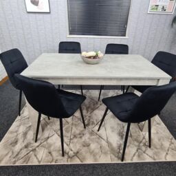 KOSY KOALA Stone Grey Effect Wooden Dining Table Set With 6 Black Velvet Chairs Dining Room Furniture in Brown - thumbnail 5