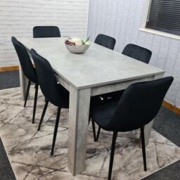 KOSY KOALA Stone Grey Effect Wooden Dining Table Set With 6 Black Velvet Chairs Dining Room Furniture in Brown - thumbnail 4
