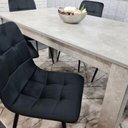 KOSY KOALA Stone Grey Effect Wooden Dining Table Set With 6 Black Velvet Chairs Dining Room Furniture in Brown - thumbnail 9