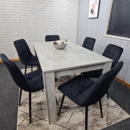 KOSY KOALA Stone Grey Effect Wooden Dining Table Set With 6 Black Velvet Chairs Dining Room Furniture in Brown - thumbnail 6