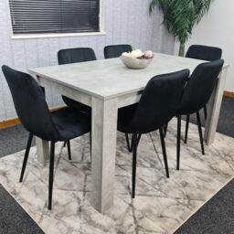KOSY KOALA Stone Grey Effect Wooden Dining Table Set With 6 Black Velvet Chairs Dining Room Furniture in Brown - thumbnail 3