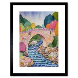 "Artery8 Wall Art Print Modern Folk Art Countryside Bridge Artwork Framed 9X7 Inch in Black - Size: W7"" x H9""" - thumbnail 1
