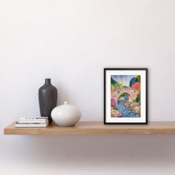 "Artery8 Wall Art Print Modern Folk Art Countryside Bridge Artwork Framed 9X7 Inch in Black - Size: W7"" x H9""" - thumbnail 2