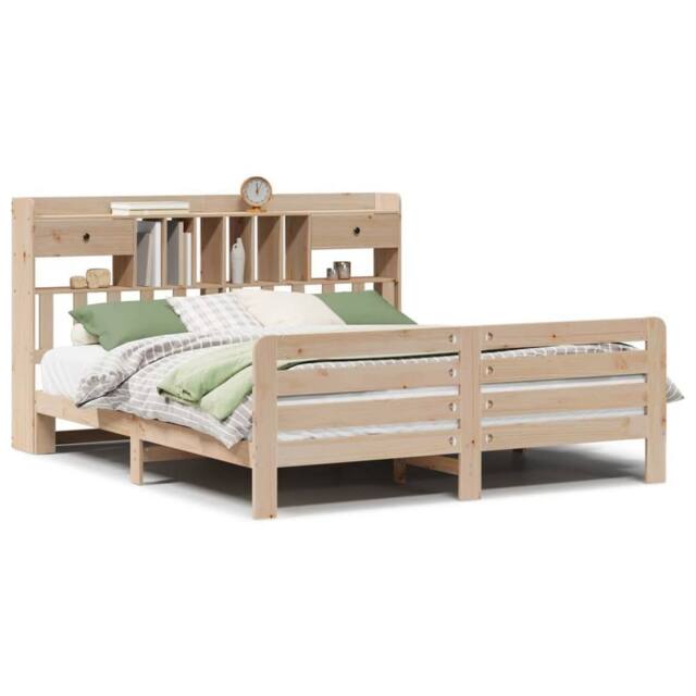 Berkfield Home Bookcase Bed without Mattress 180x200 cm Super King Solid Wood Pine in Natural - image 1