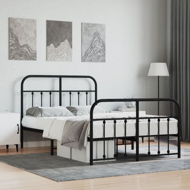 Berkfield Home Metal Bed Frame with Headboard & Footboard Black 120x190 cm Small Double - image 1