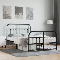 Berkfield Home Metal Bed Frame with Headboard & Footboard Black 120x190 cm Small Double - thumbnail 1