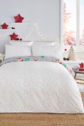 Bedlam 'Elf & Santa' Christmas Duvet Cover Set in Grey - Size: Double - thumbnail 5