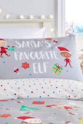 Bedlam 'Elf & Santa' Christmas Duvet Cover Set in Grey - Size: Double - thumbnail 2