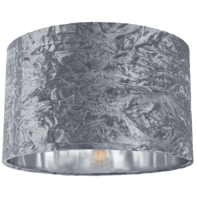 Happy Homewares Modern Crushed Velvet Lamp Shade with Shiny Paper Inner in Silver - Size: 12 inches - image 1