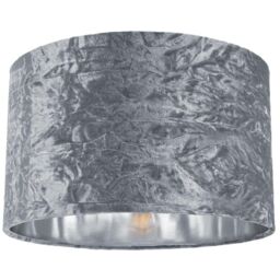 Happy Homewares Modern Crushed Velvet Lamp Shade with Shiny Paper Inner in Silver - Size: 12 inches - thumbnail 1