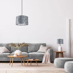Happy Homewares Modern Crushed Velvet Lamp Shade with Shiny Paper Inner in Silver - Size: 12 inches - thumbnail 2