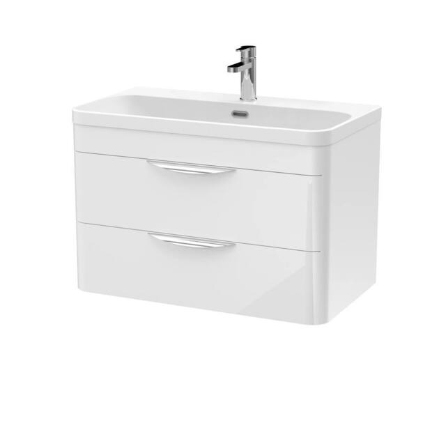 Balterley Wave 800mm Wall Hung 2 Drawer & Thin-Edge Ceramic Basin - Gloss White - image 1