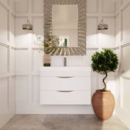Balterley Wave 800mm Wall Hung 2 Drawer & Thin-Edge Ceramic Basin - Gloss White - thumbnail 2