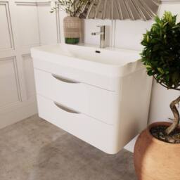 Balterley Wave 800mm Wall Hung 2 Drawer & Thin-Edge Ceramic Basin - Gloss White - thumbnail 4