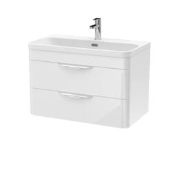 Balterley Wave 800mm Wall Hung 2 Drawer & Thin-Edge Ceramic Basin - Gloss White - thumbnail 1