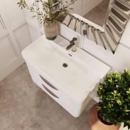 Balterley Wave 800mm Wall Hung 2 Drawer & Thin-Edge Ceramic Basin - Gloss White - thumbnail 3