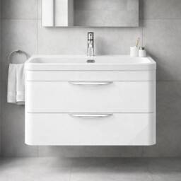 Balterley Wave 800mm Wall Hung 2 Drawer & Thin-Edge Ceramic Basin - Gloss White - thumbnail 6
