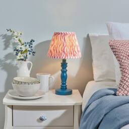 Netlighting Bibury Blue Table Lamp Pink Fabric Ripple Shade 20cm B22 - thumbnail 2