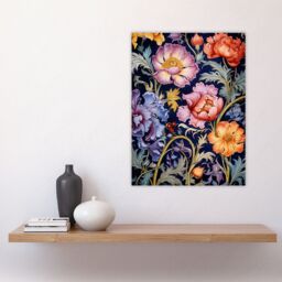Artery8 Modern William Morris Style Elegant Anemone Flowers Floral Pattern Colourful Artwork On Blue Large Wall Unframed Art Poster Print Thick Paper - thumbnail 4