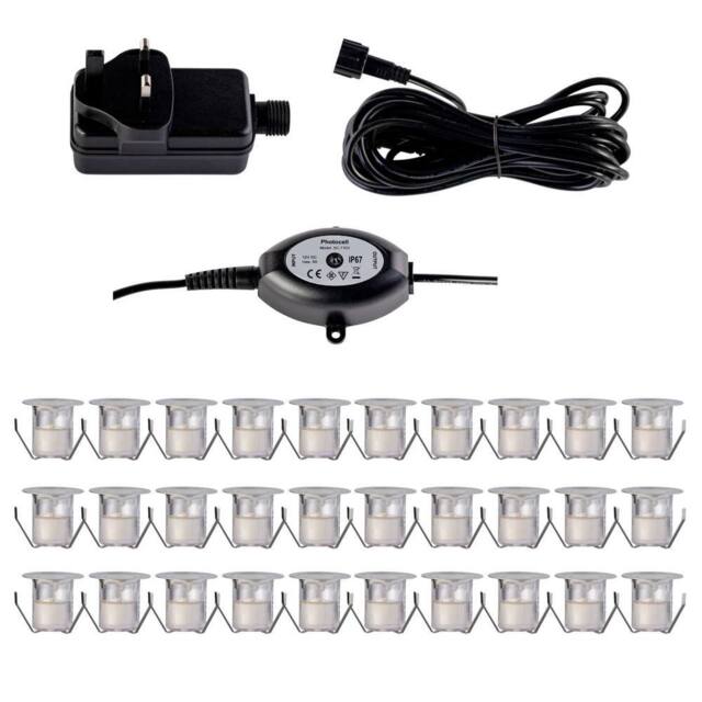 First Choice Lighting Set of 30 - 30mm IP67 Cool White LED Decking Kit with Photocell in Silver - image 1