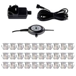 First Choice Lighting Set of 30 - 30mm IP67 Cool White LED Decking Kit with Photocell in Silver - thumbnail 1