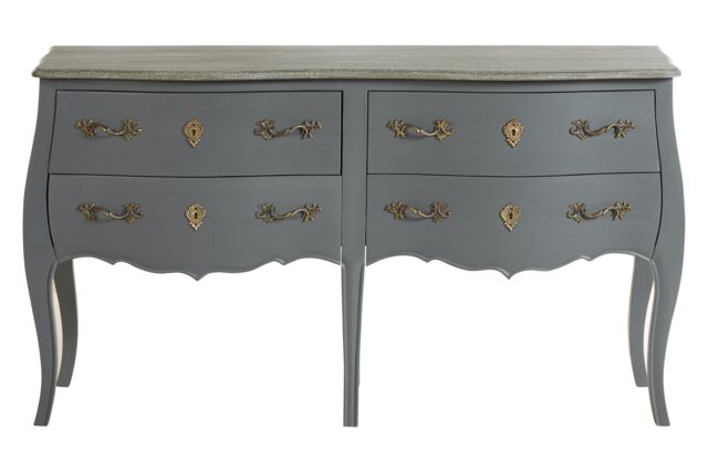 Orsina French Style Grey 4 Drawer Double Chest, Baroque Handle Wooden Storage Cabinet, Wood Bedroom Drawer Unit - image 1
