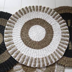Serenityy Round Seagrass Rug White & Tan 1m - thumbnail 1