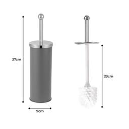 VOGREX Grey Matt Finish Toilet Brush With Holder Round Dense Firm Bristles - thumbnail 2