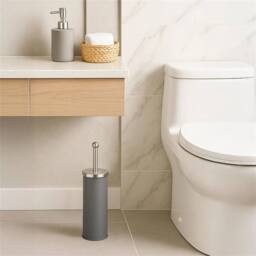 VOGREX Grey Matt Finish Toilet Brush With Holder Round Dense Firm Bristles - thumbnail 3