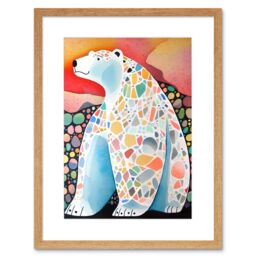 "Artery8 Wall Art Print Polar Bear With Mosaic Pattern Folk Artwork Framed 9X7 Inch in Beige - Size: W7"" x H9""" - thumbnail 1