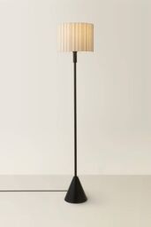 ValueLights Mitch Linen Stripe Lamp Shade Black Single Stem Triangle Floor Lamp in Off-White - thumbnail 3