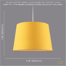 Happy Homewares Modern Cotton Fabric 12inch Drum Lampshade with White Cotton Inner in Yellow - Size: 12 inches - thumbnail 6
