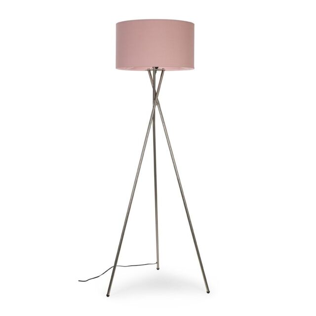 ValueLights Camden Brushed Chrome Tripod Floor Lamp with Pink Drum Lamp Shade in Dusty Pink - image 1