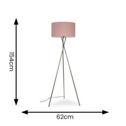 ValueLights Camden Brushed Chrome Tripod Floor Lamp with Pink Drum Lamp Shade in Dusty Pink - thumbnail 7