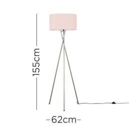 ValueLights Camden Brushed Chrome Tripod Floor Lamp with Pink Drum Lamp Shade in Dusty Pink - thumbnail 6
