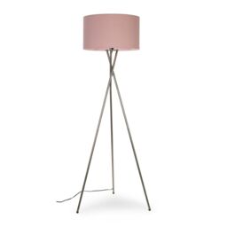 ValueLights Camden Brushed Chrome Tripod Floor Lamp with Pink Drum Lamp Shade in Dusty Pink